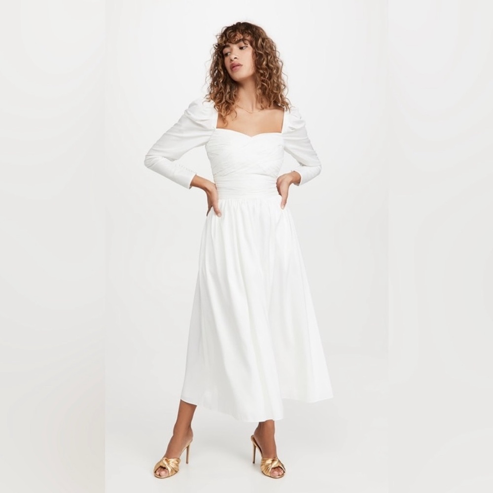 Self-Portrait White Taffeta Midi Dress
